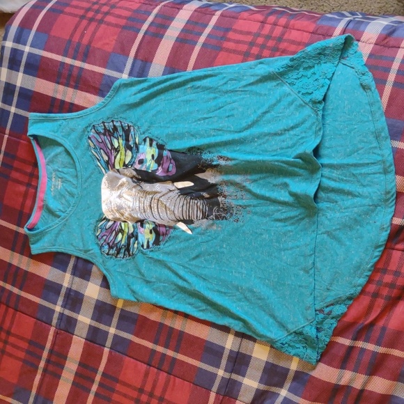 Teal Elephant Tank with lace - Picture 1 of 3